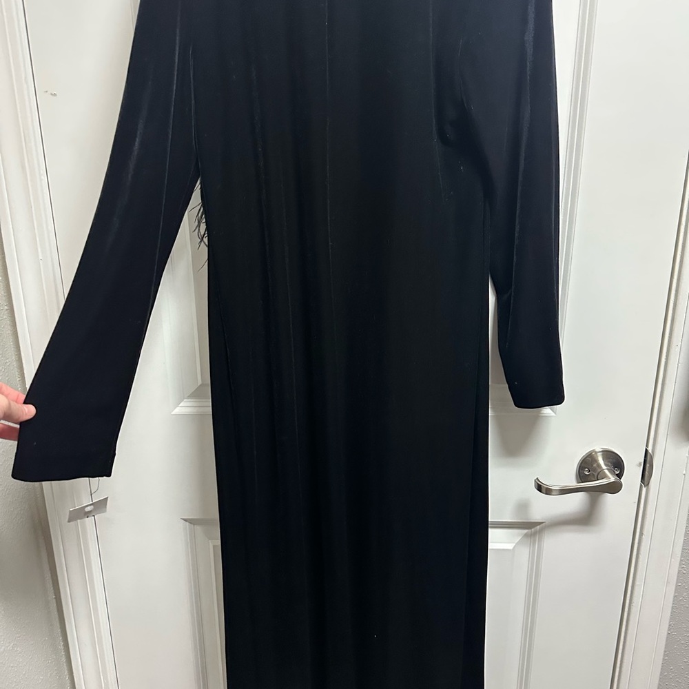 Like new Vtg Patra Black Velvet Ostrich Feather Shawl Collar Long Duster L - Picture 4 of 14